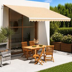 Concise Yellow and White Awning Replacement Fabric 4x3.5 m