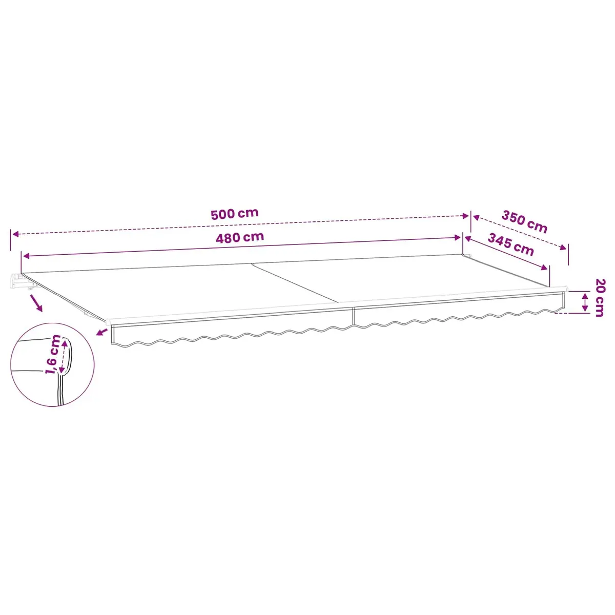 Awning Replacement Fabric Anthracite 5x3.5m UV-resistant Polyester Sunshade Cover