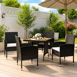 5 Piece Outdoor Dining Set PE Rattan Steel Frame Patio Garden Furniture Black