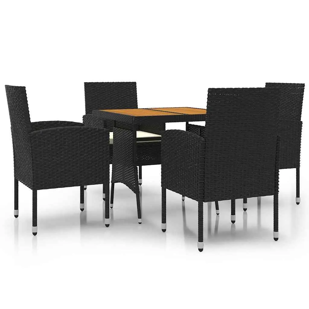 5 Piece Outdoor Dining Set PE Rattan Steel Frame Patio Garden Furniture Black