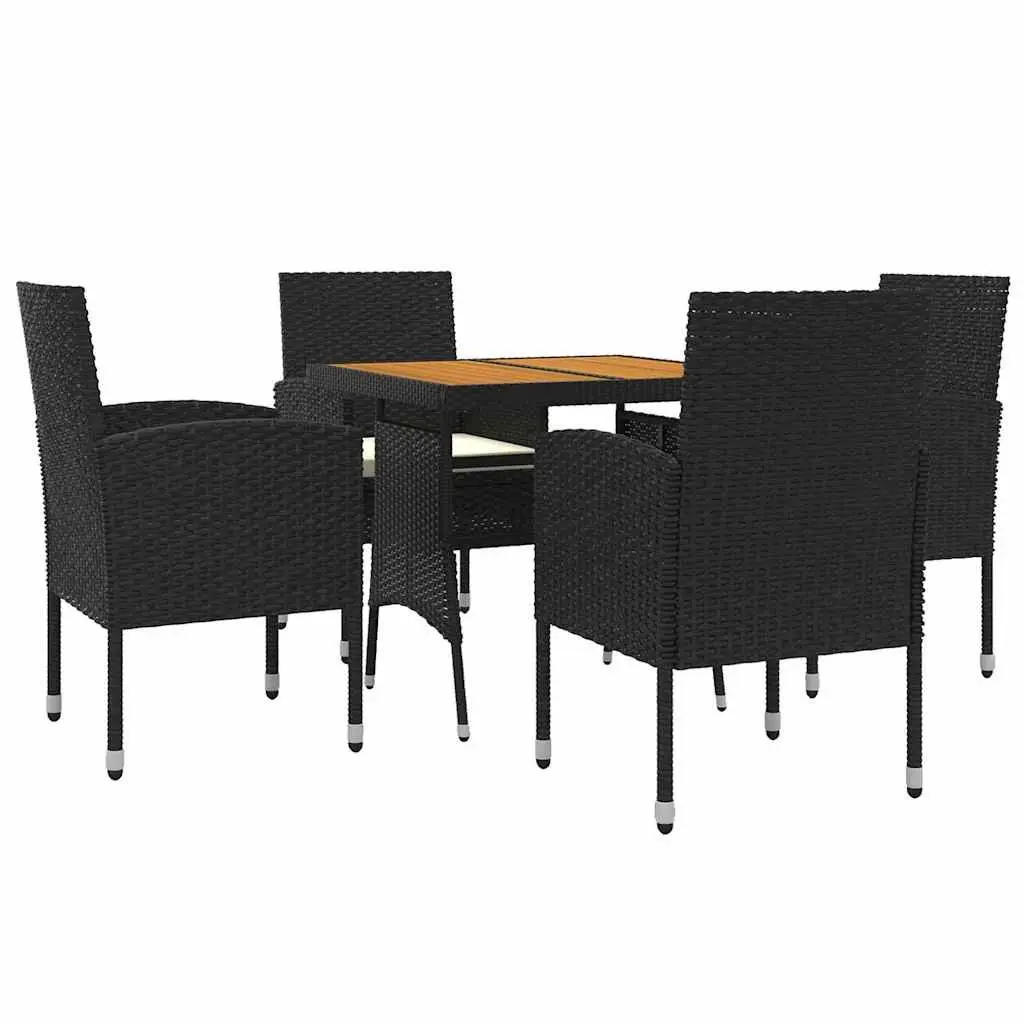 5 Piece Outdoor Dining Set PE Rattan Steel Frame Patio Garden Furniture Black