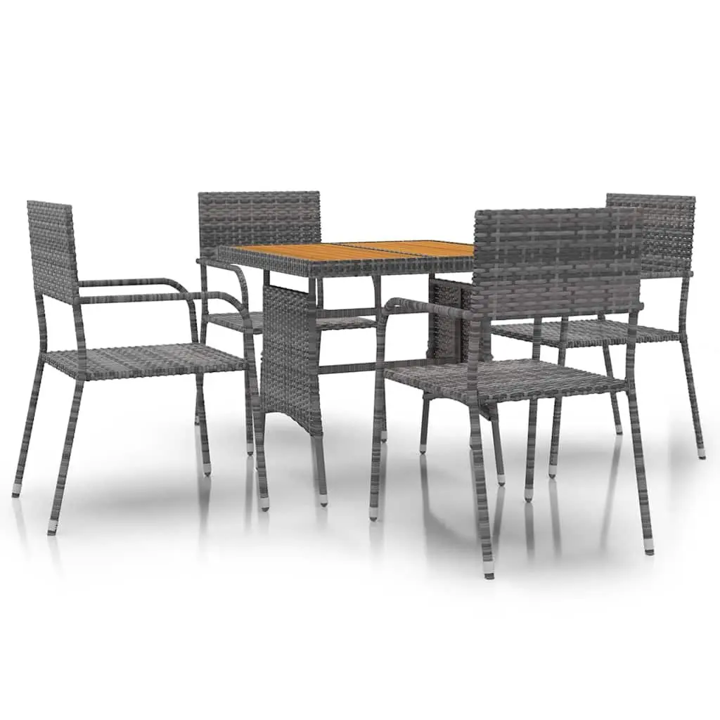 5 Piece Grey Patio Set with Steel Frame Ergonomic Chairs and Solid Acacia Wood Table for Outdoor Dining