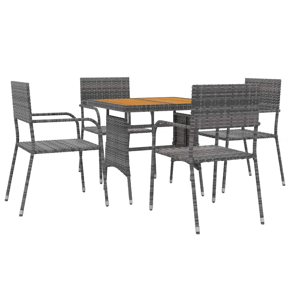 5 Piece Grey Patio Set with Steel Frame Ergonomic Chairs and Solid Acacia Wood Table for Outdoor Dining