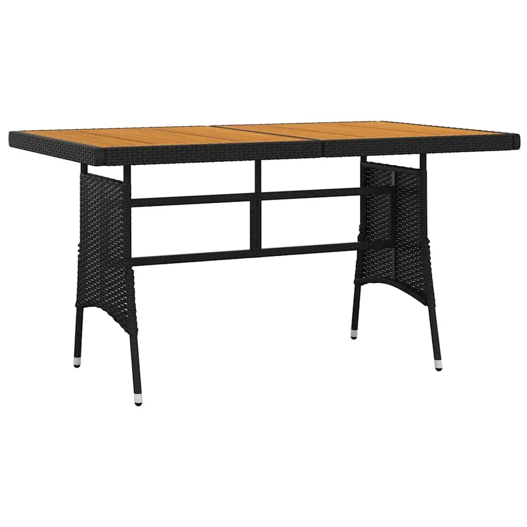 Outdoor Dining Set Black 7 Piece Steel Frame Acacia Wood Table and Rattan Chairs
