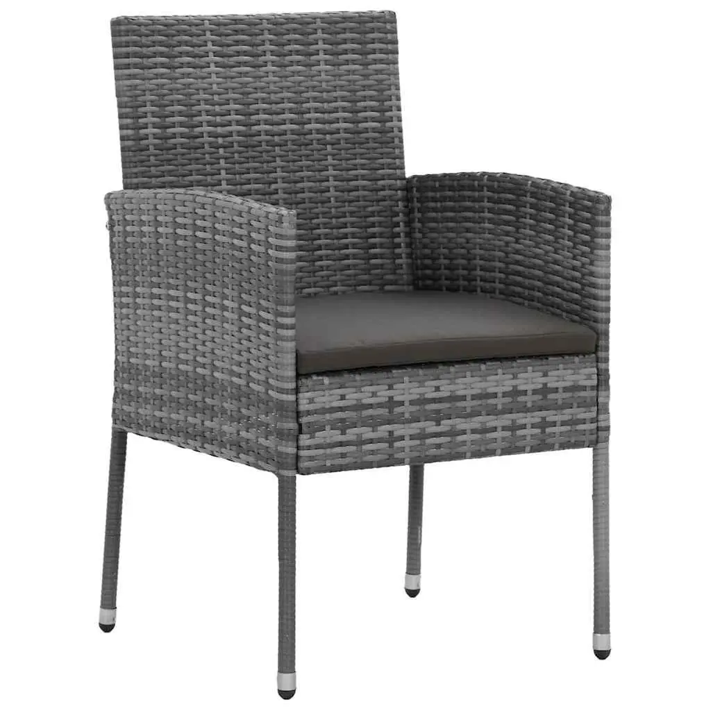 Outdoor Dining Set Grey 5 Piece Waterproof PE Rattan Steel Frame Ergonomic Chairs Acacia Wood Table