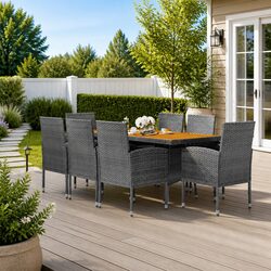 Outdoor Dining Set 9 Piece Patio Garden Furniture Table Chairs Rattan Grey