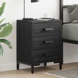 Black Pinewood Bedside Cabinets 2 pcs Compact Design