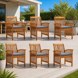 6-Piece Outdoor Dining Chair Set with Grey Cushions