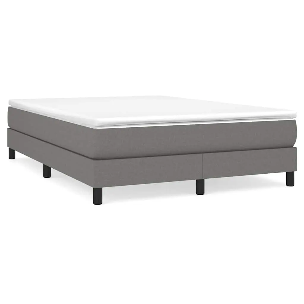 Queen Box Spring Bed Frame Dark Grey Fabric Bedroom Furniture with Plywood Slats