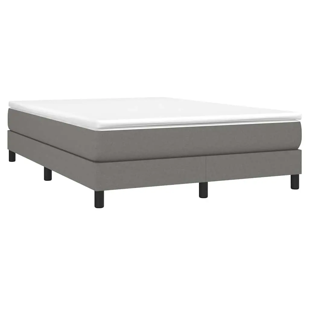 Queen Box Spring Bed Frame Dark Grey Fabric Bedroom Furniture with Plywood Slats