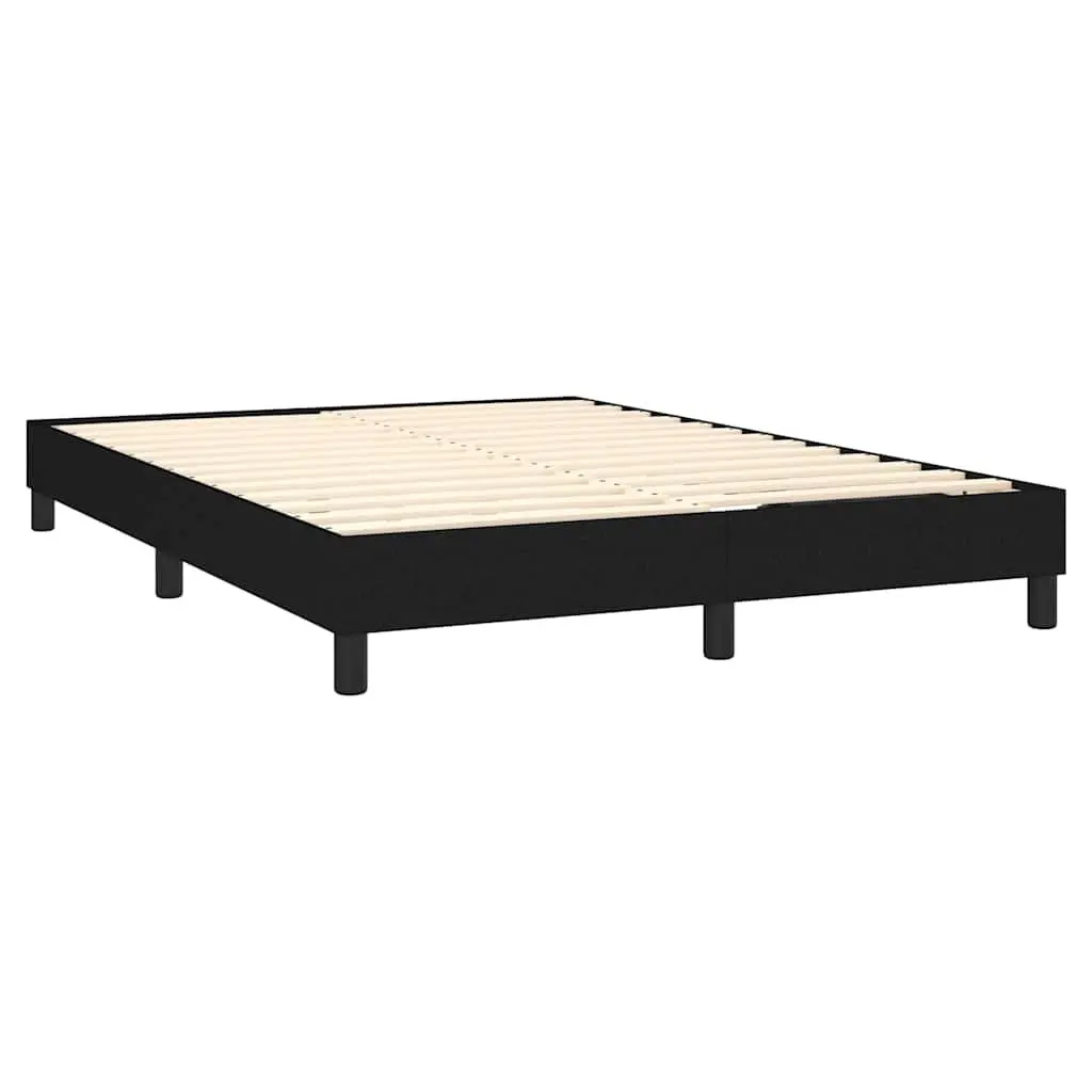 Box Spring Bed Frame Black Queen Durable Fabric Plywood Slats Supportive Legs