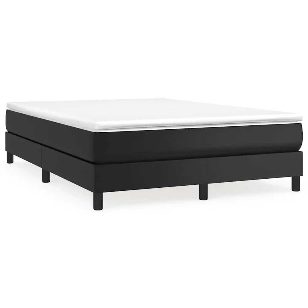 Box Spring Bed Frame Black Faux Leather Sturdy Supportive Legs Plywood Slats