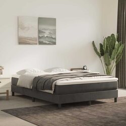 Box Spring Bed Frame Double Grey Velvet Upholstery Plywood Slats Sturdy Legs