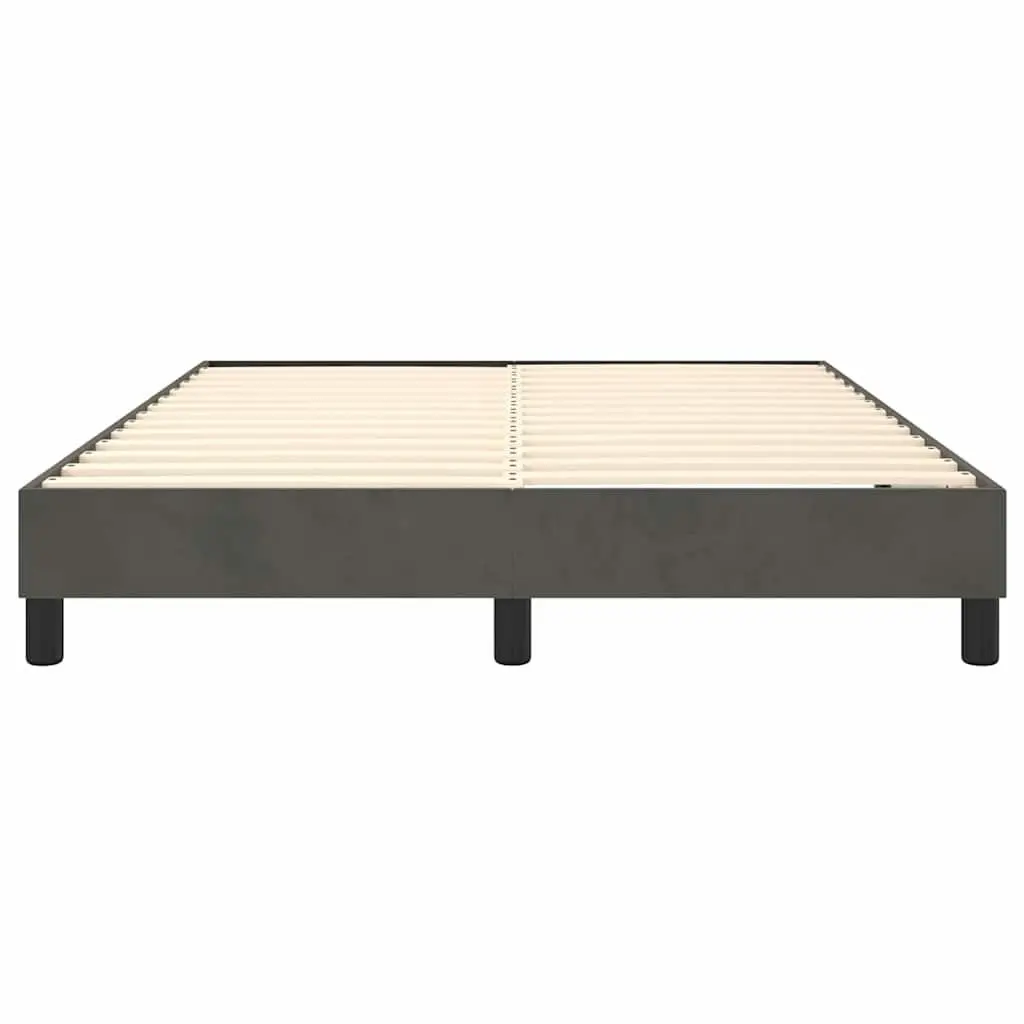 Box Spring Bed Frame Double Grey Velvet Upholstery Plywood Slats Sturdy Legs