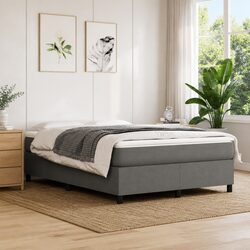 Compact Grey Fabric Box Spring Bed Frame for Queens