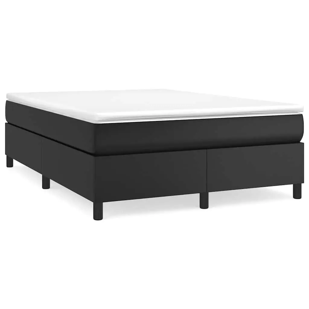 Box Spring Bed Frame Black Faux Leather Double Supportive Plywood Slats