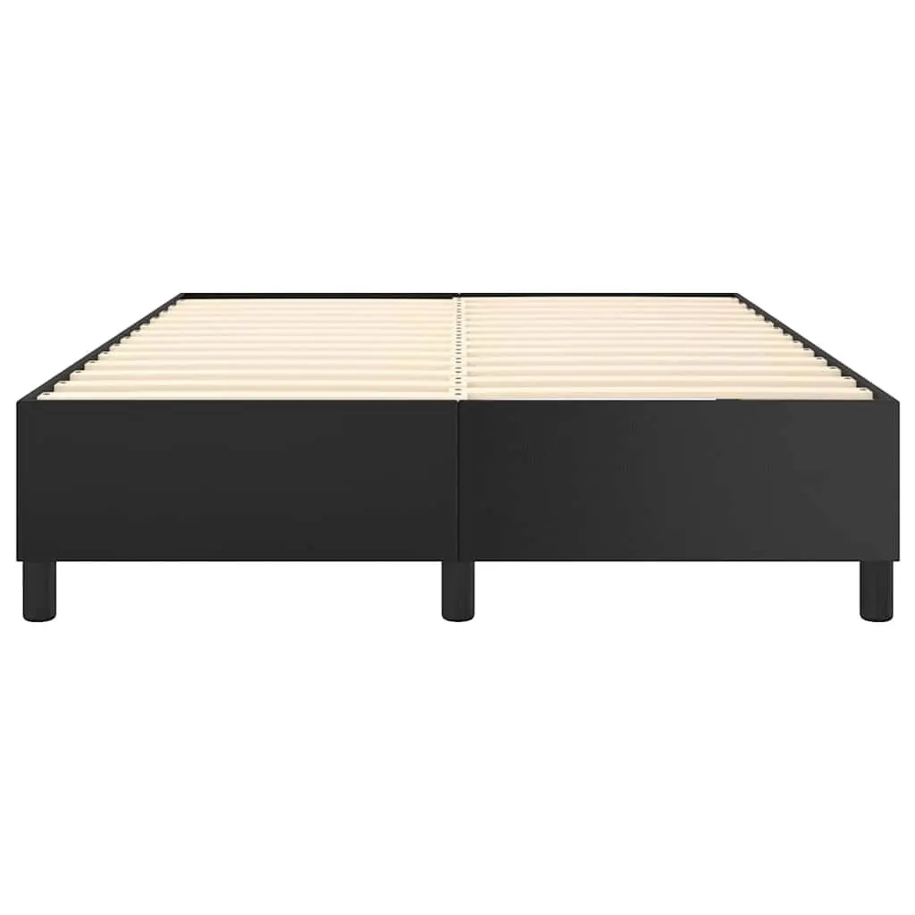 Box Spring Bed Frame Black Faux Leather Double Supportive Plywood Slats