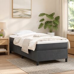 Box Spring Bed Frame King Single Dark Grey Velvet Bedroom Furniture