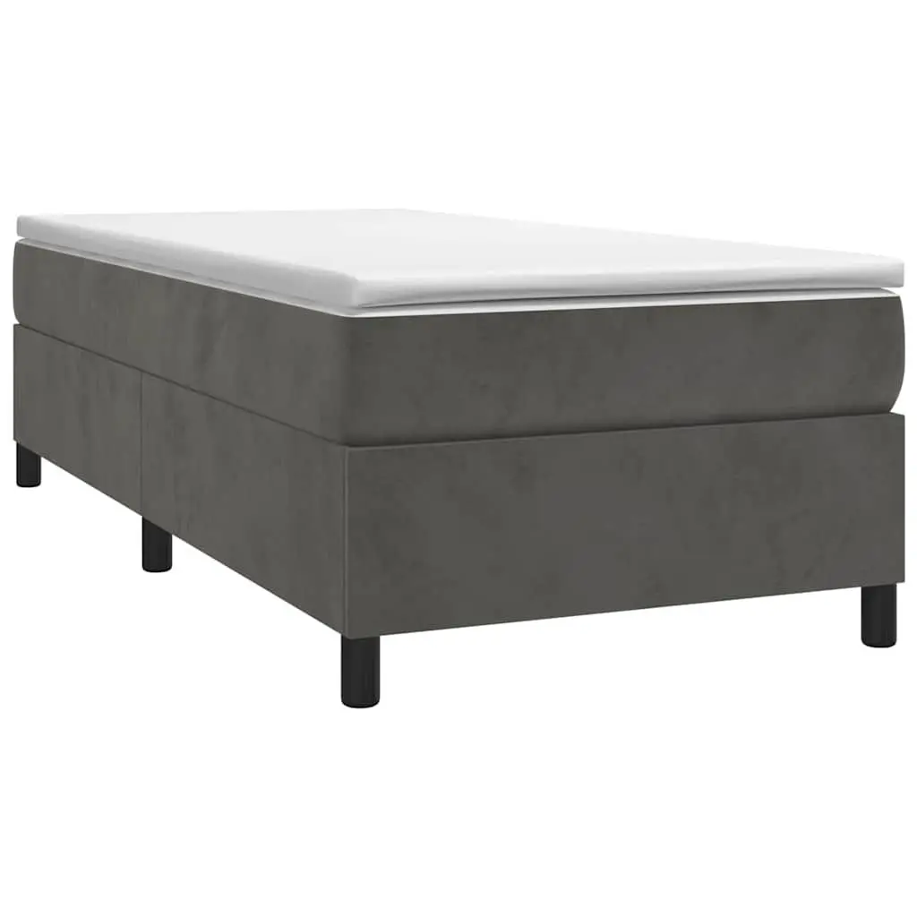 Box Spring Bed Frame Dark Grey King Single Velvet Upholstered