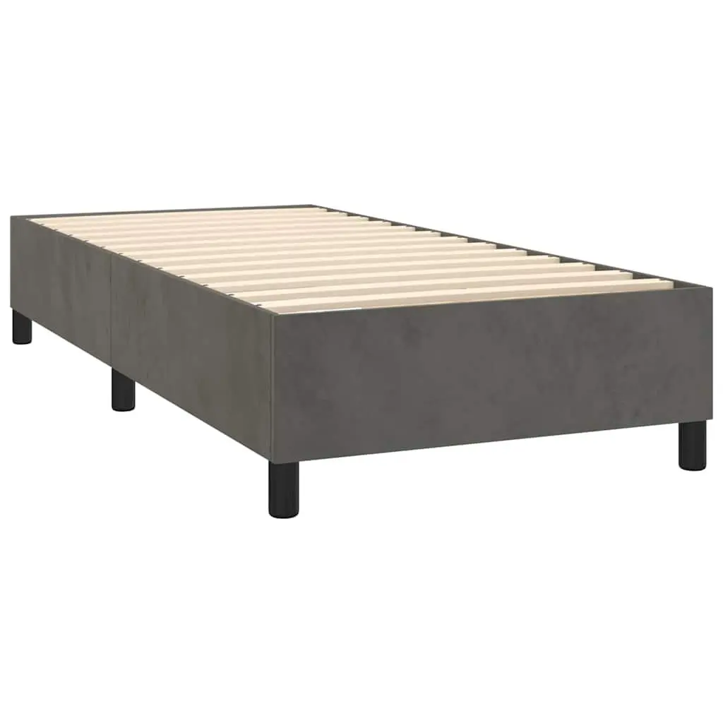 Box Spring Bed Frame Dark Grey King Single Velvet Upholstered