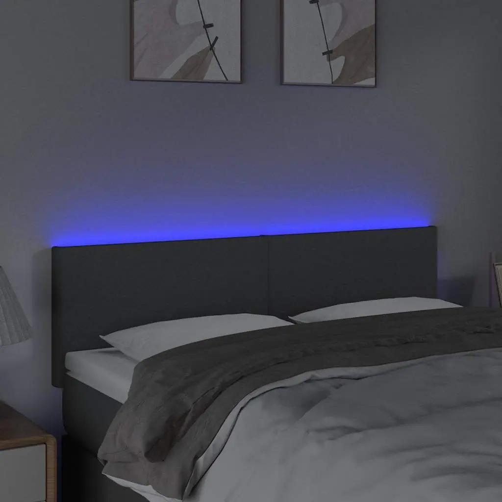 LED Headboard Dark Grey 144 cm Adjustable Height Fabric with Colourful LED Lights