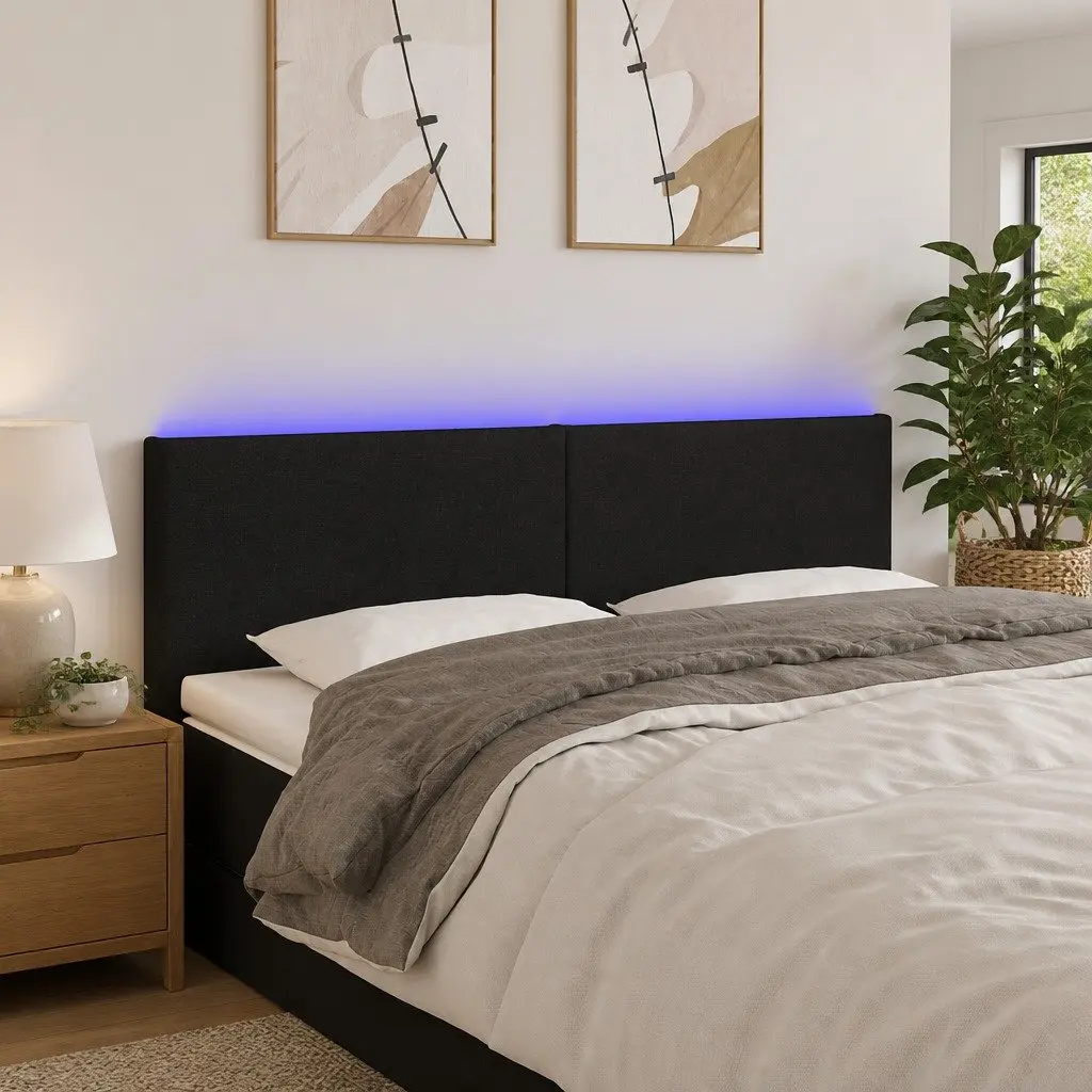 LED Headboard Black 144cm Wide Fabric Adjustable Height Backrest with LED Lighting