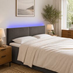 Grey Velvet LED Headboard with Height Adjustment