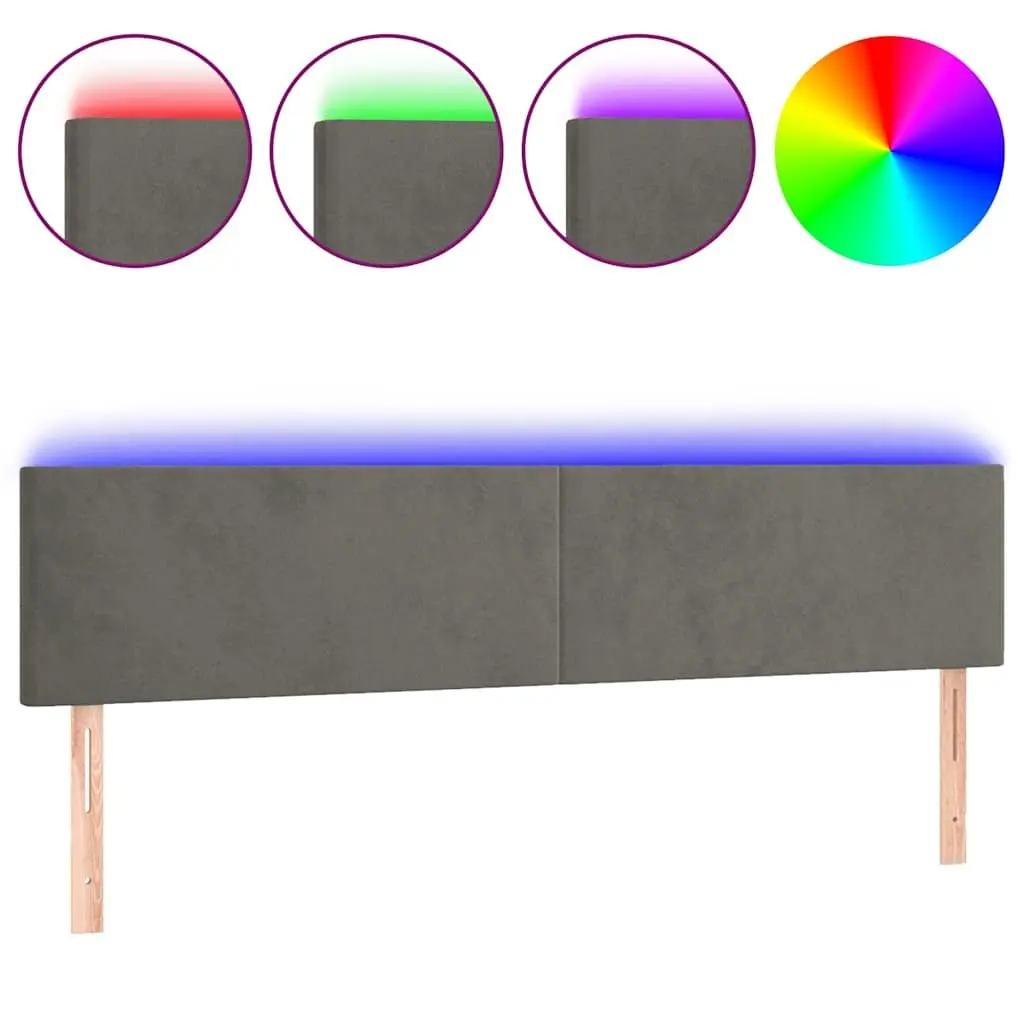 LED Headboard Dark Grey 160 cm Velvet Adjustable Colourful Lighting