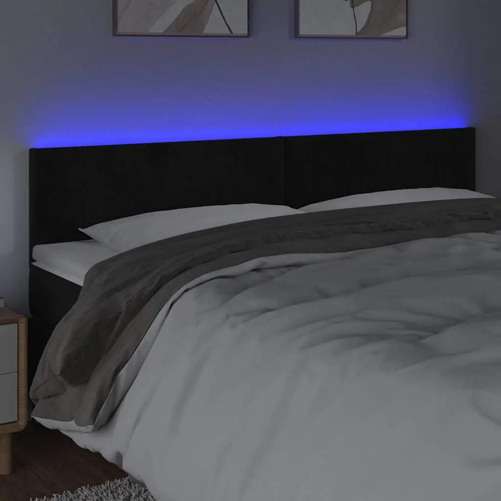 LED Headboard Black Velvet 160 cm Upholstered Modern with Adjustable Colourful LED Lighting