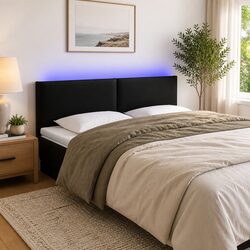 LED Headboard 144 cm with Adjustable Lights in Black Faux Leather