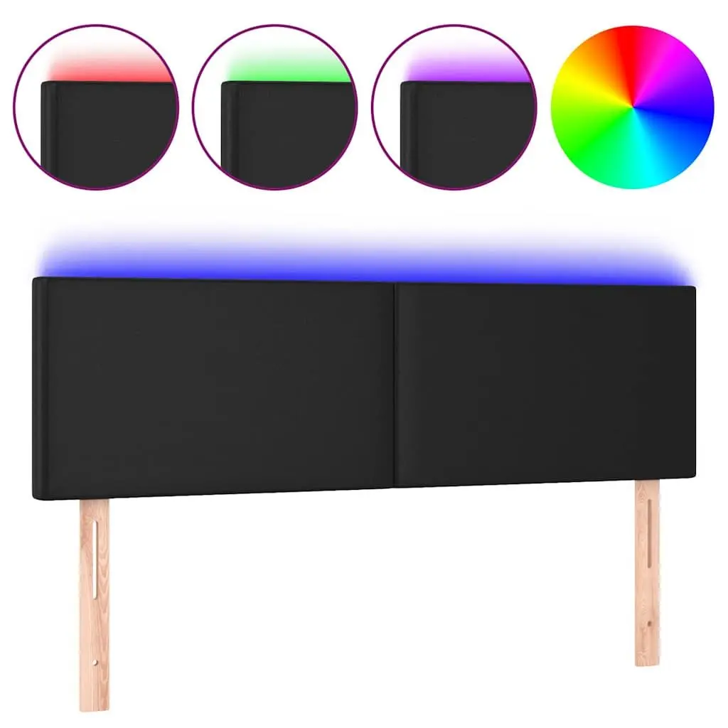 LED Headboard Black 144 cm Faux Leather Adjustable Height with USB Powered Lights