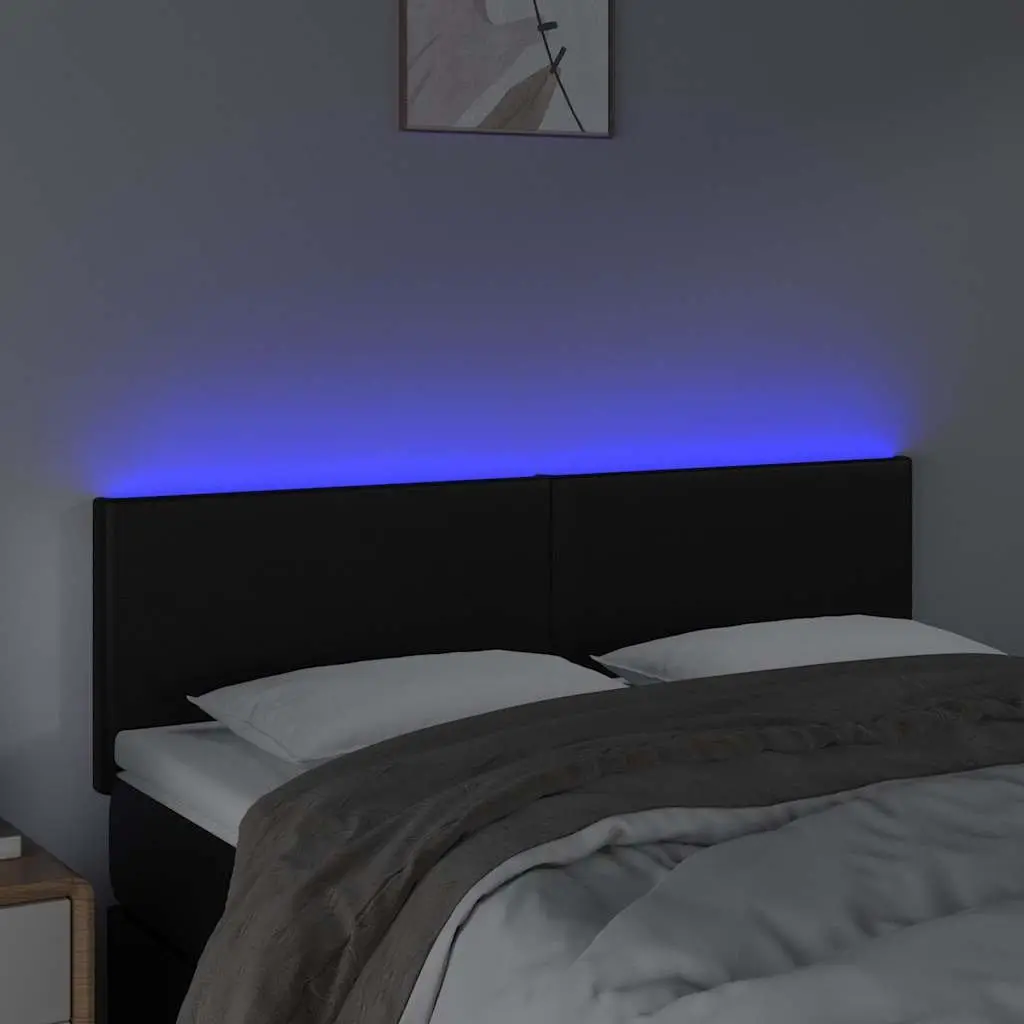 LED Headboard Black 144 cm Faux Leather Adjustable Height with USB Powered Lights