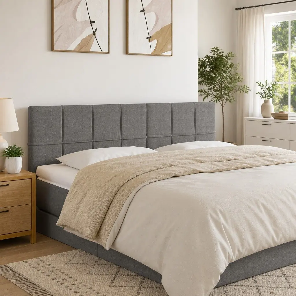LED Headboard Grey 144 cm Adjustable Height Fabric with Colourful Lighting