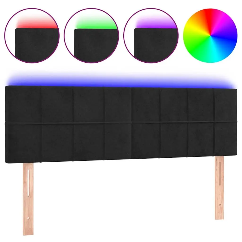 LED Headboard Black 144cm Velvet Adjustable Height with Colourful LED Lighting