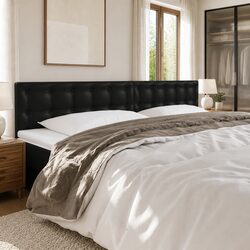 Black LED Headboard with Adjustable Height and Faux Leather