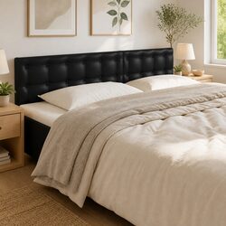 LED Headboard 200cm Black Faux Leather Modern Bedroom Wall Mount Adjustable