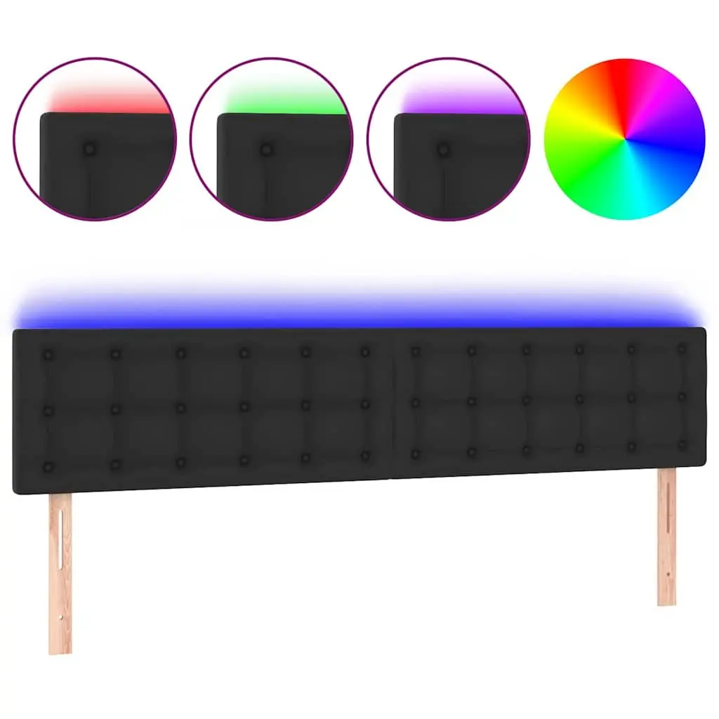 LED Headboard Black 200cm Faux Leather Modern Adjustable Height