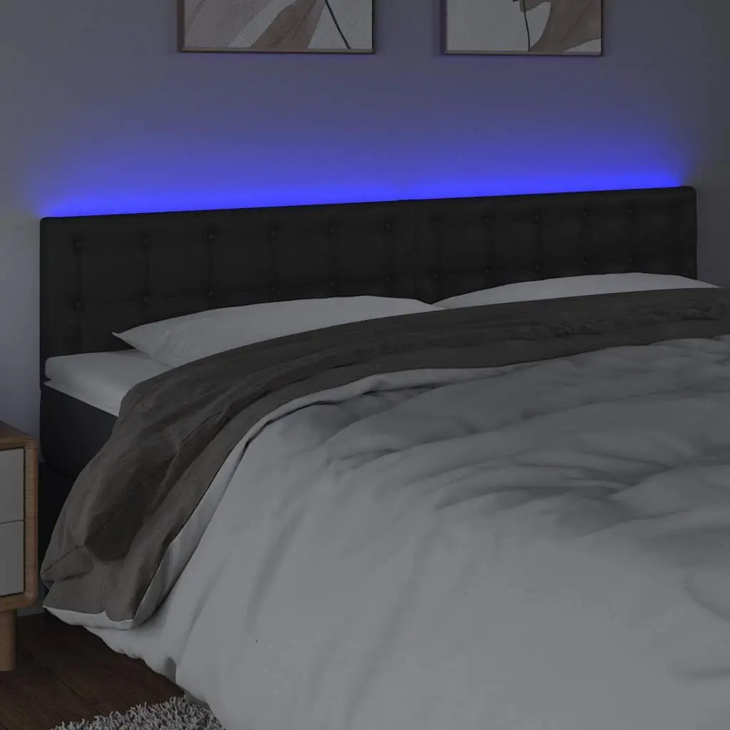 LED Headboard Black 200cm Faux Leather Modern Adjustable Height