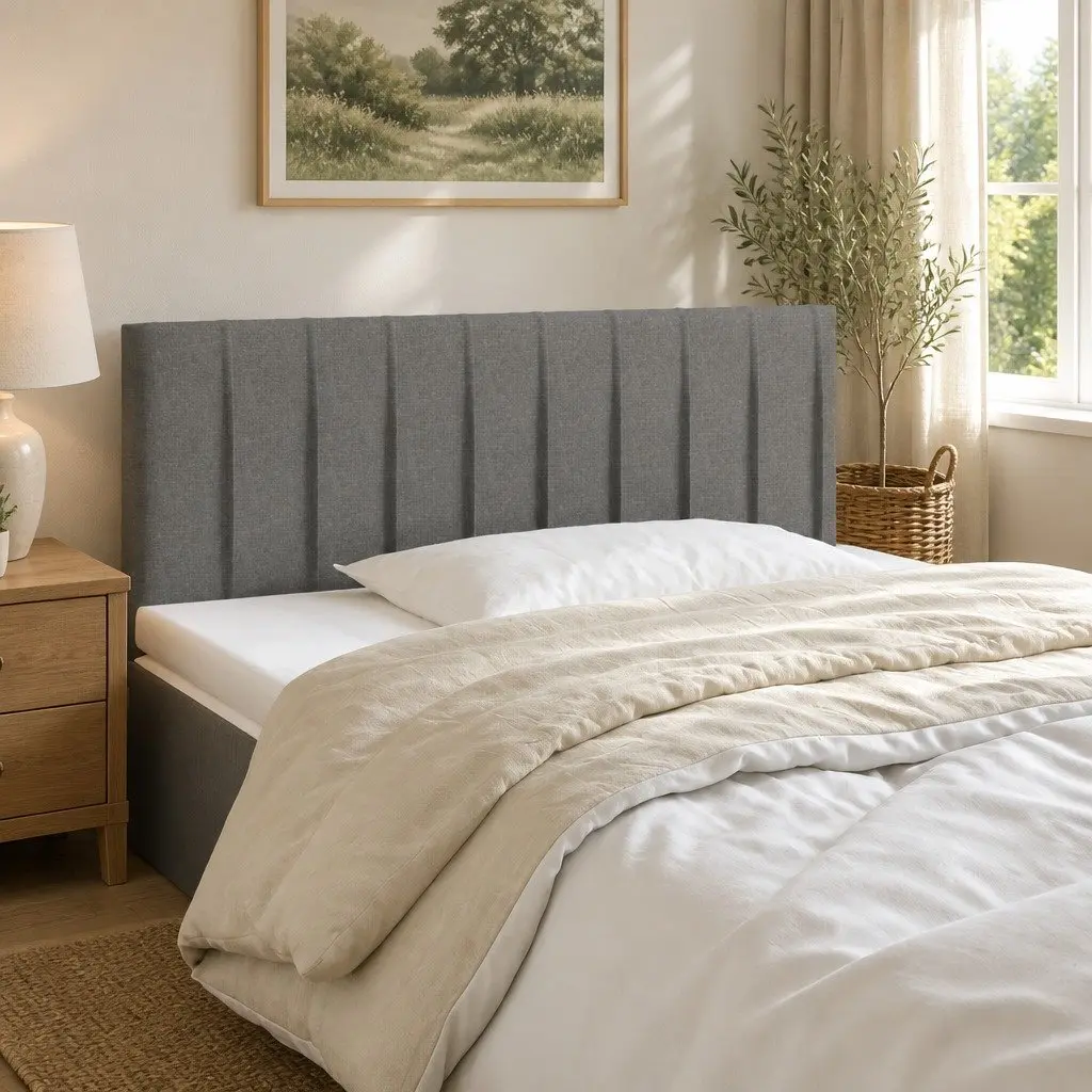 Grey LED Headboard with Adjustable Height