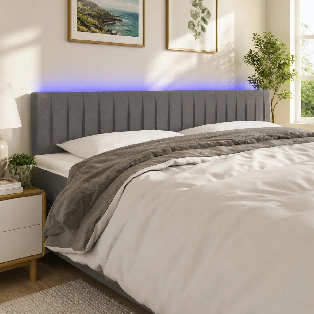 LED Headboard Dark Grey 160cm Fabric Adjustable Height with Colourful LED Lights