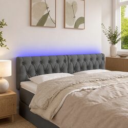 LED Headboard 144 cm Grey Fabric with Customizable Height