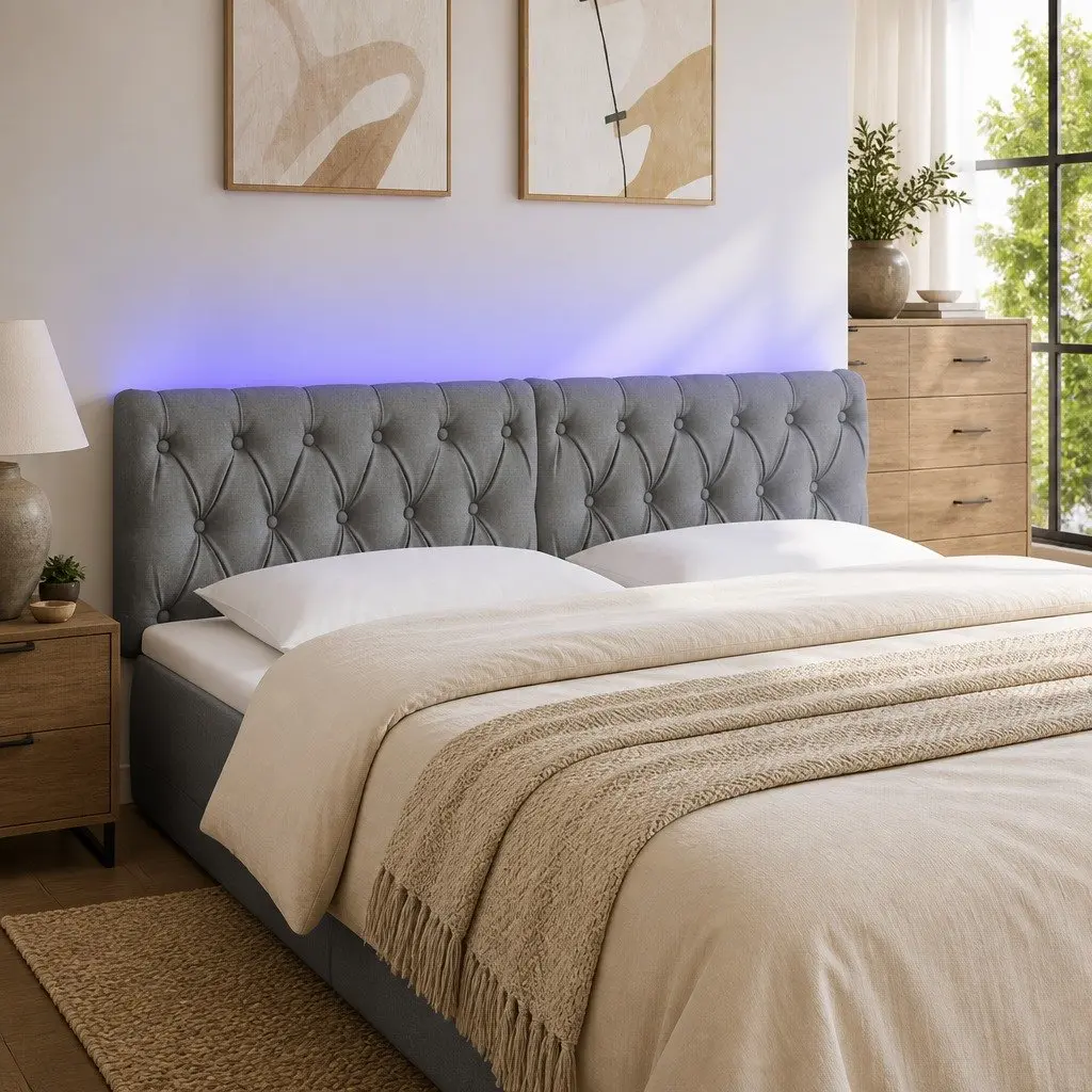 LED Headboard Grey 160 cm Adjustable Height Back Support Modern