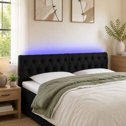 LED Headboard 160 cm Black Fabric Bed Head with Adjustable Height Colourful