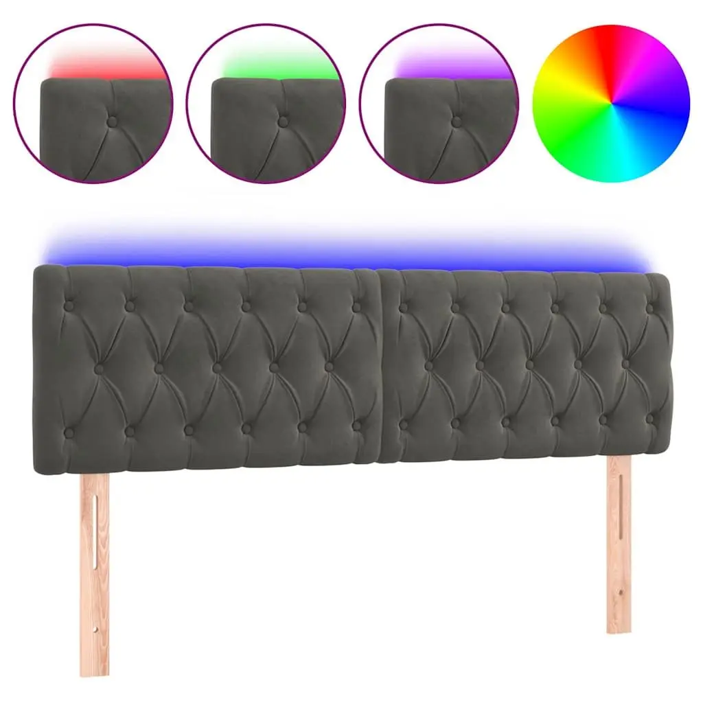 LED Headboard Adjustable Height Grey Velvet Backrest Modern Bed Support with Colorful Lighting