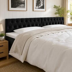 LED Headboard 200 cm in Black Velvet with Customizable Features