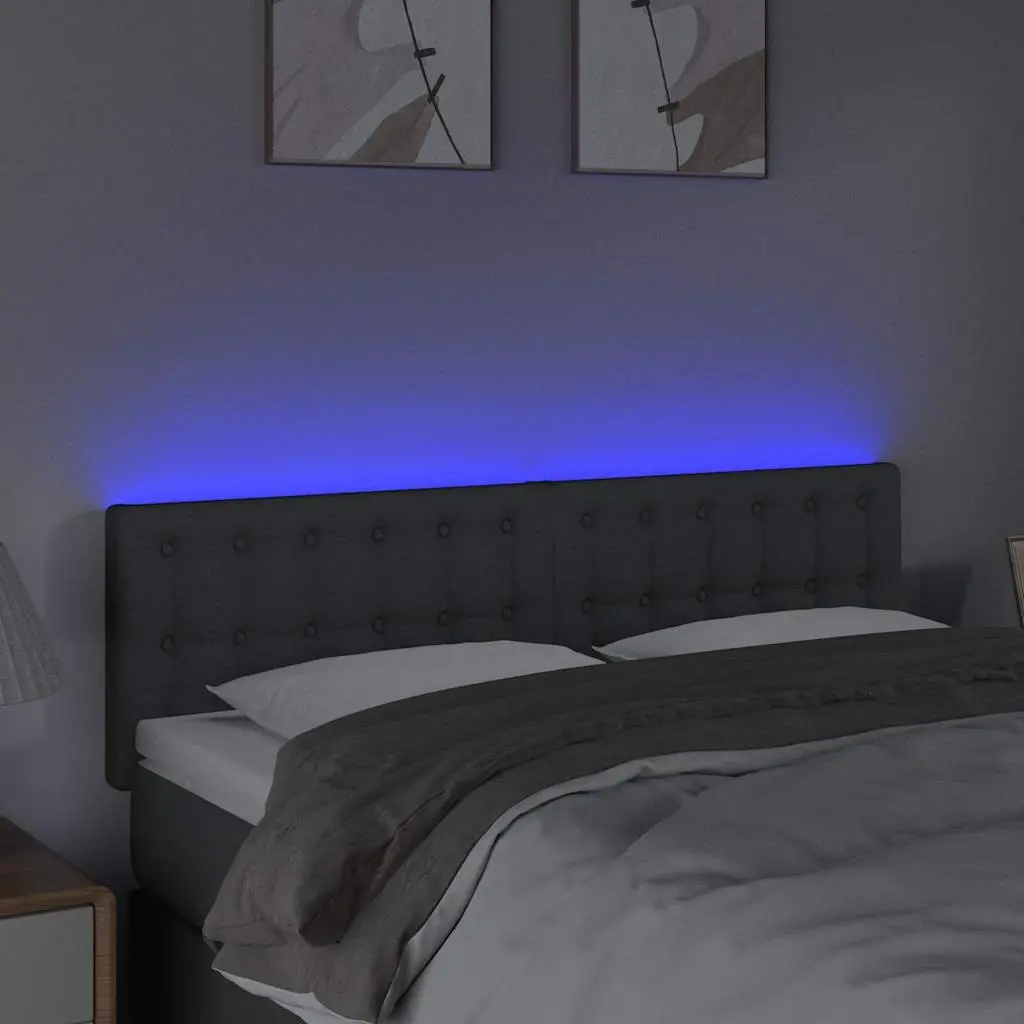 LED Headboard Fabric Dark Grey Adjustable Height 144x5x78/88 cm Back Support with Colourful Lights