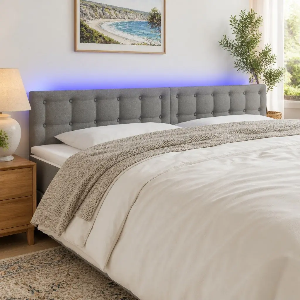 LED Headboard Grey Fabric 200 cm Adjustable Height Colourful