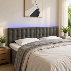LED Headboard 144cm Dark Grey Velvet with Adjustable Lights