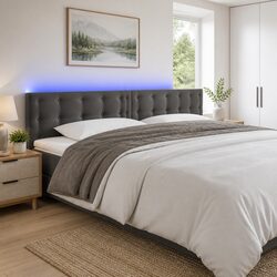 Concise LED Headboard 160cm Dark Grey Velvet