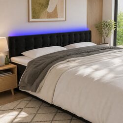 LED Headboard 160 cm Black Velvet Bed Cushion Modern Bedroom Backrest Support